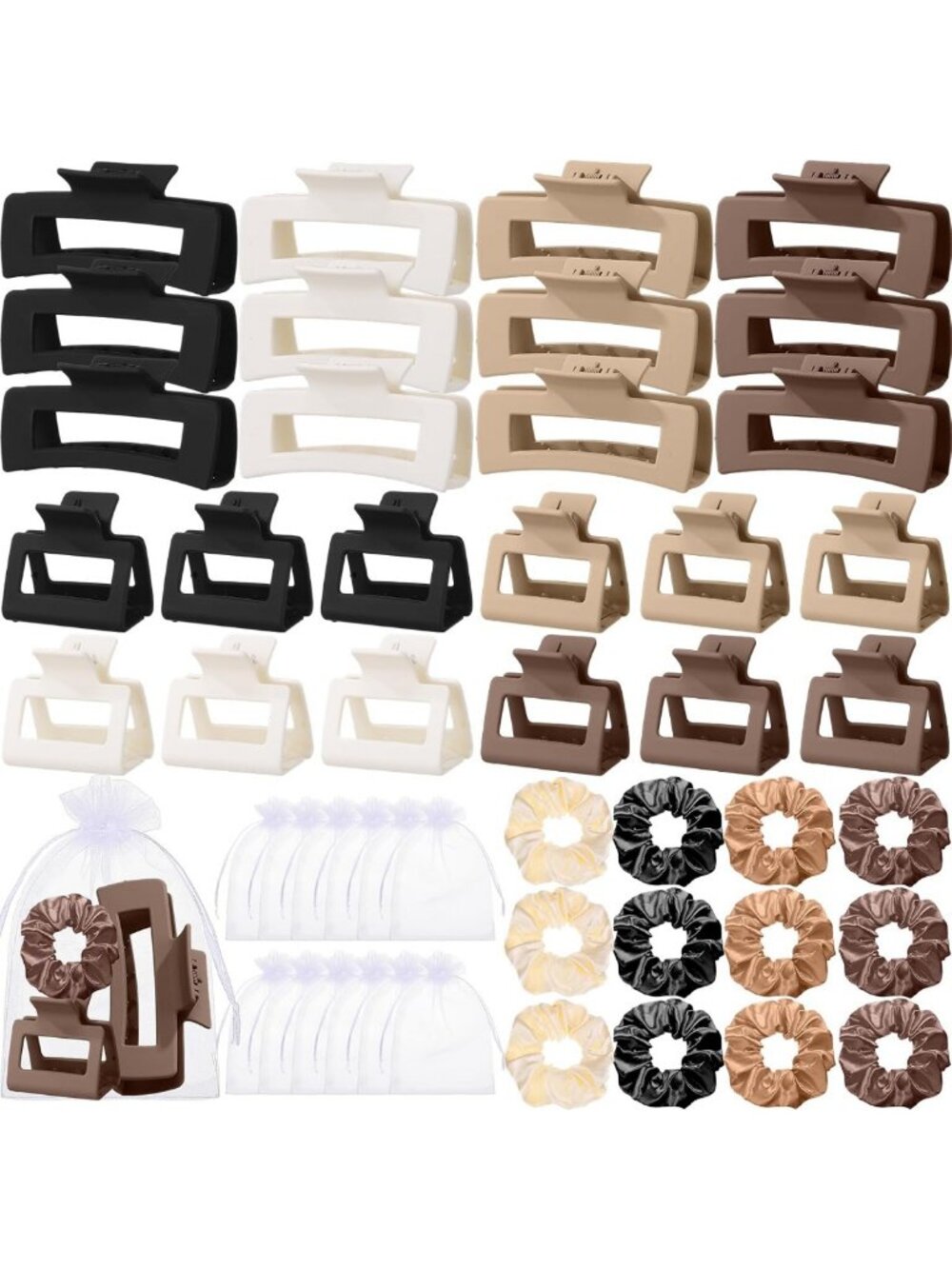 144 Pcs Hair Clips & Scrunchies Set for Women - Stylish Neutral Square